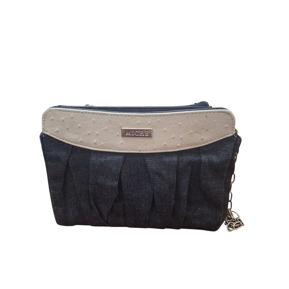 Miche Bag Purse Paperclip Chain Shoulder Handbag Denim Faux Leather Minimalist‎